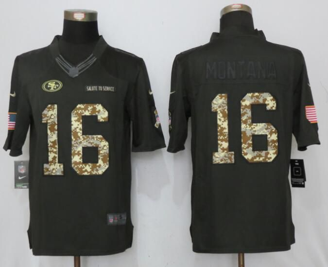 2017 Men San Francisco 49ers #16 Montana Anthracite Salute To Service Green New Nike Limited NFL Jersey
